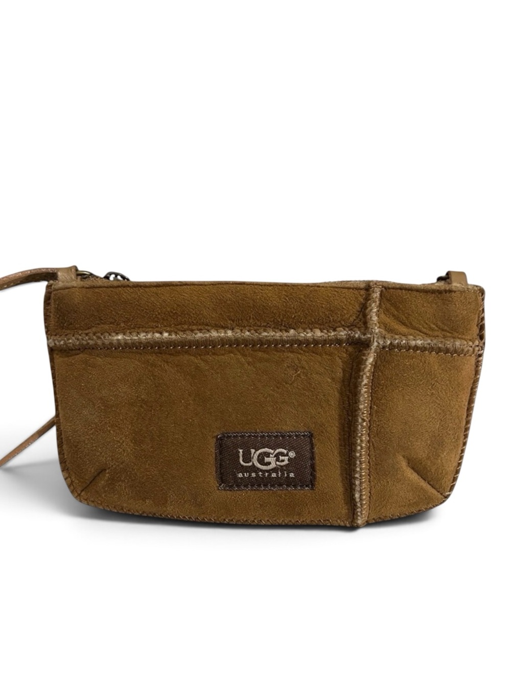 UGG AUSTRALIA Chestnut Brown Suede Sheepskin Fur Lining Wristlet